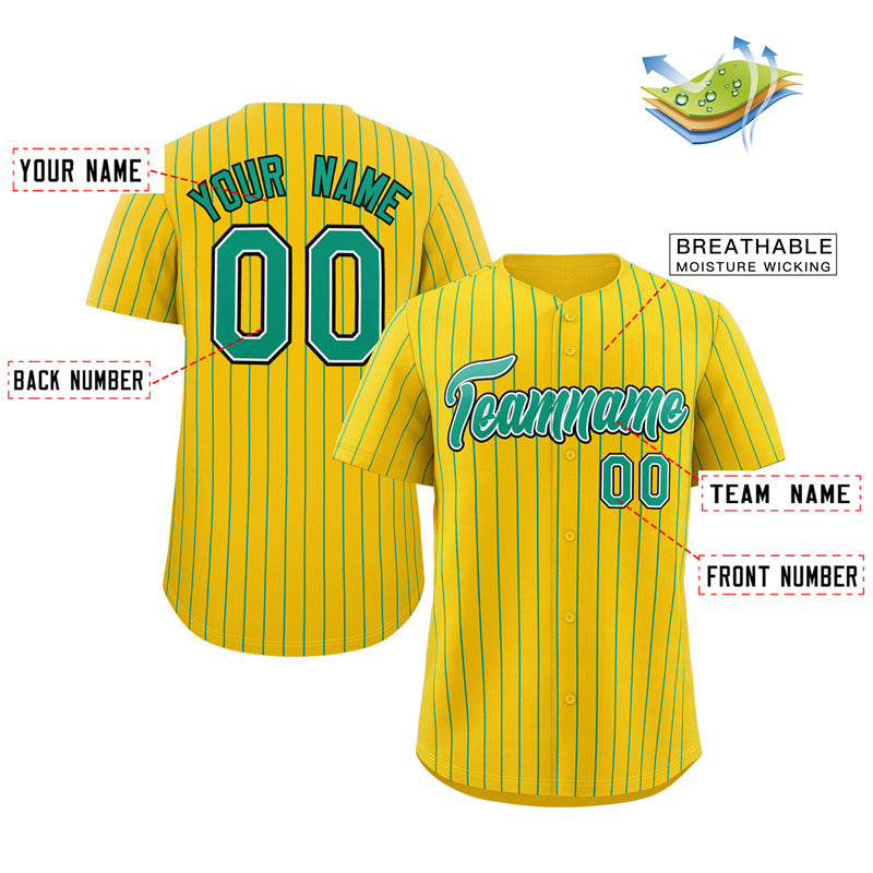 Custom Gold Aqua-Black Stripe Fashion Authentic Baseball Jersey Limited