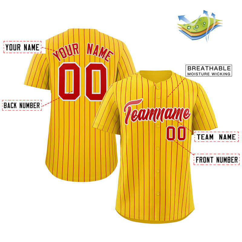 Custom Gold Red-White Stripe Fashion Authentic Baseball Jersey Limited