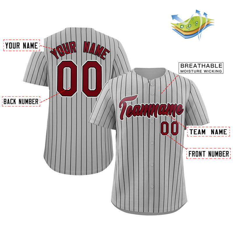 Custom Gray Crimson-White Stripe Fashion Authentic Baseball Jersey Limited
