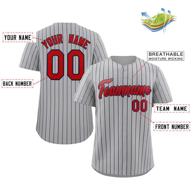 Custom Gray Red-Navy Stripe Fashion Authentic Baseball Jersey Limited
