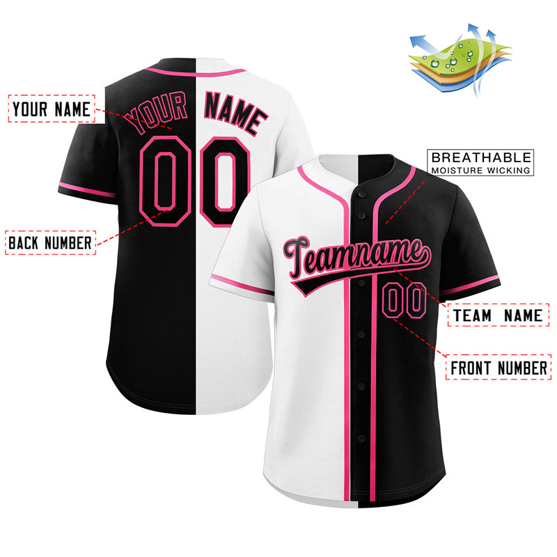 Custom Black White-Pink Split Fashion Authentic Baseball Jersey Limited