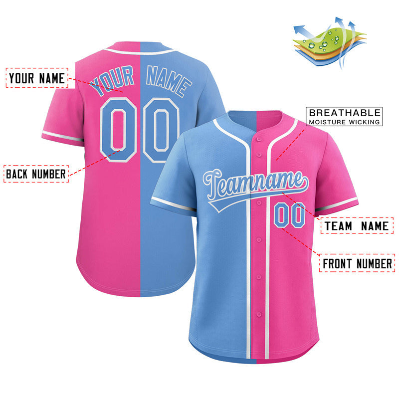 Custom Pink Light Blue-Gray Split Fashion Authentic Baseball Jersey Limited