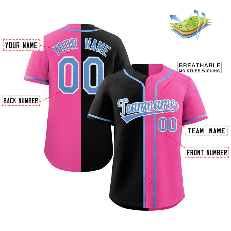 Custom Pink Black-Light Blue Split Fashion Authentic Baseball Jersey Limited