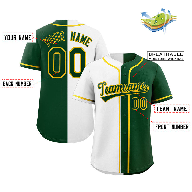 Custom Green White-Gold Split Fashion Authentic Baseball Jersey Limited