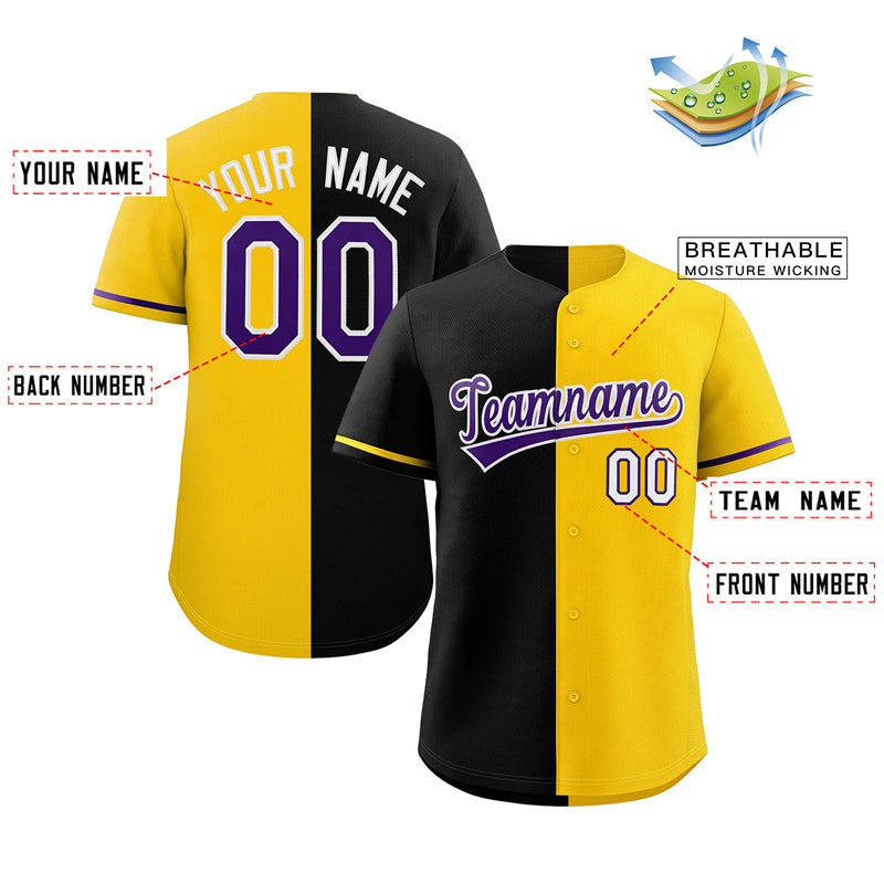 Custom Gold Black-Purple Split Fashion Authentic Baseball Jersey Limited