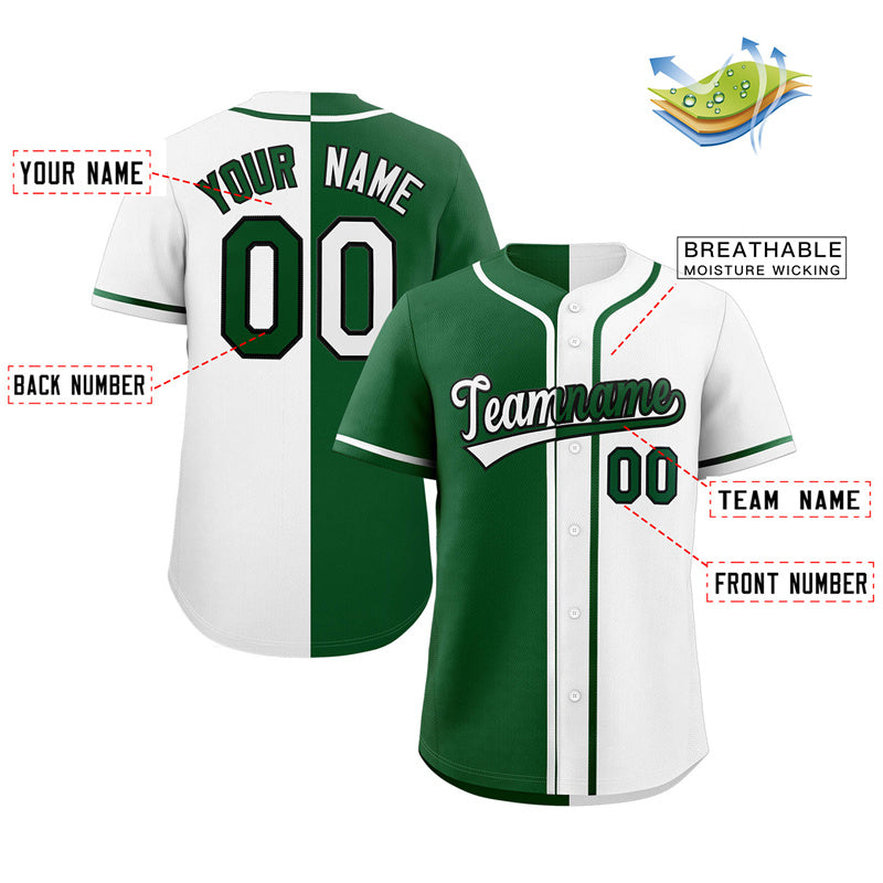 Custom White Green-Black Hook Split Fashion Authentic Baseball Jersey Limited
