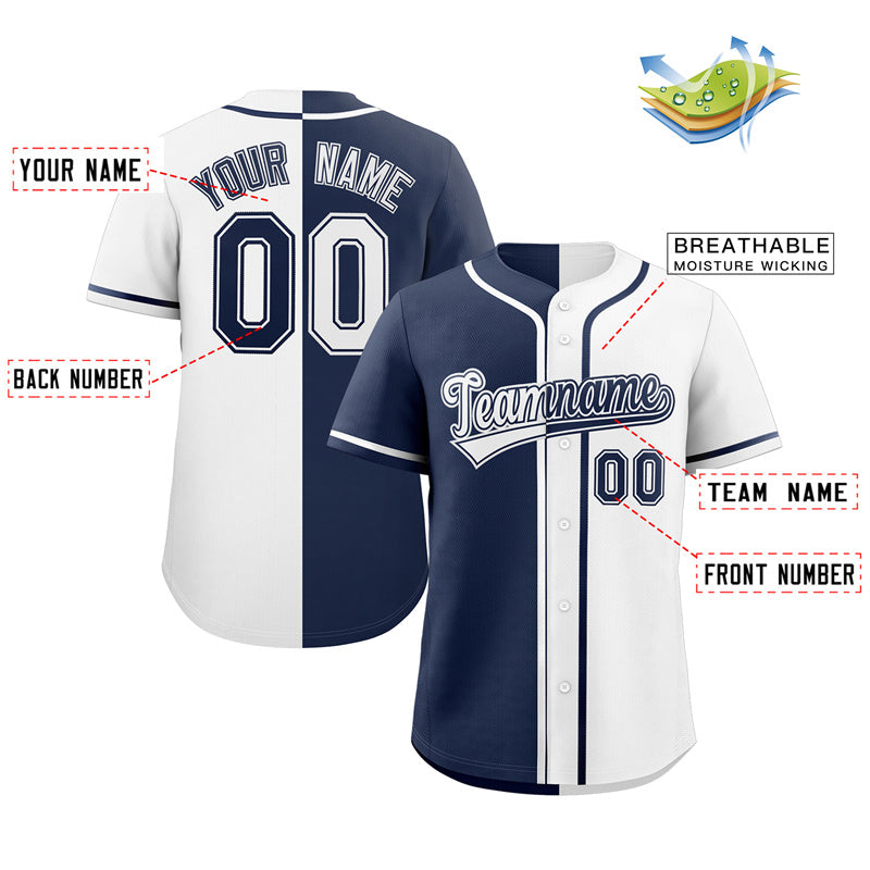 Custom White Navy Hook Split Fashion Authentic Baseball Jersey Limited