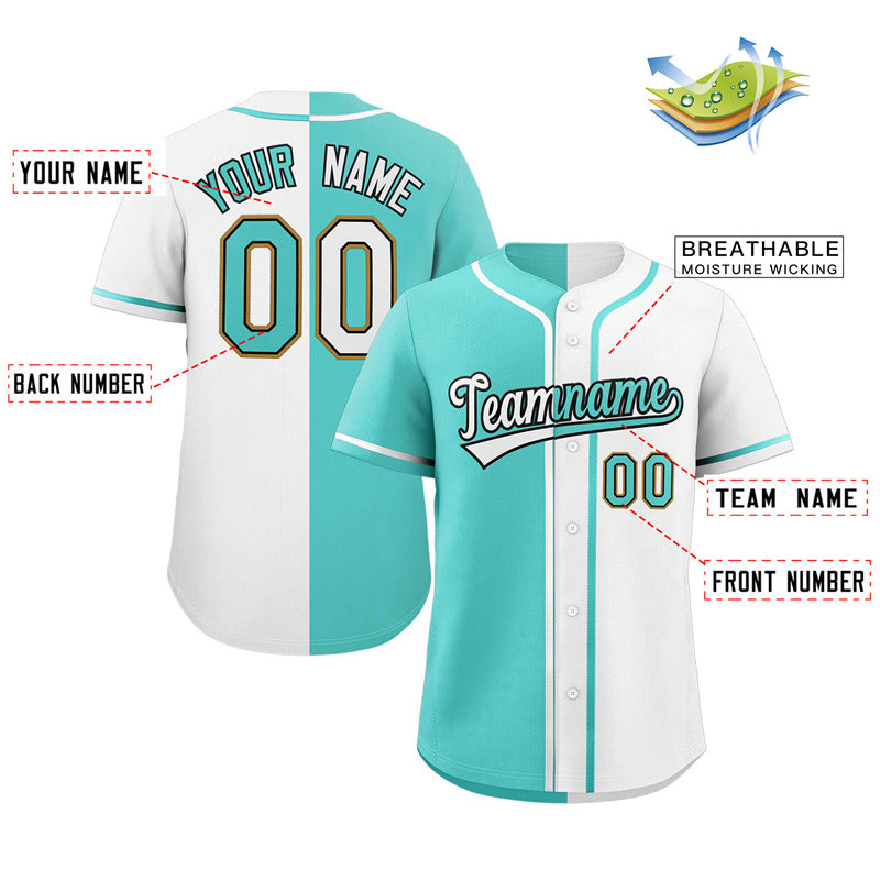 Custom White Aqua-Black Split Fashion Design Authentic Baseball Jersey Limited