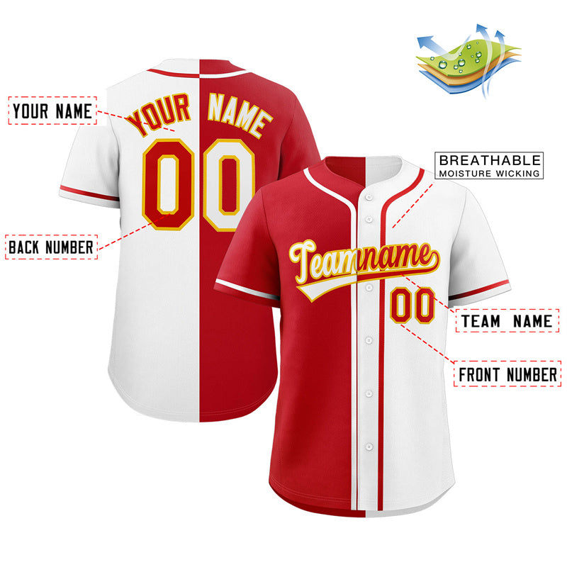 Custom White Red-Orange Hook Split Fashion Authentic Baseball Jersey Limited