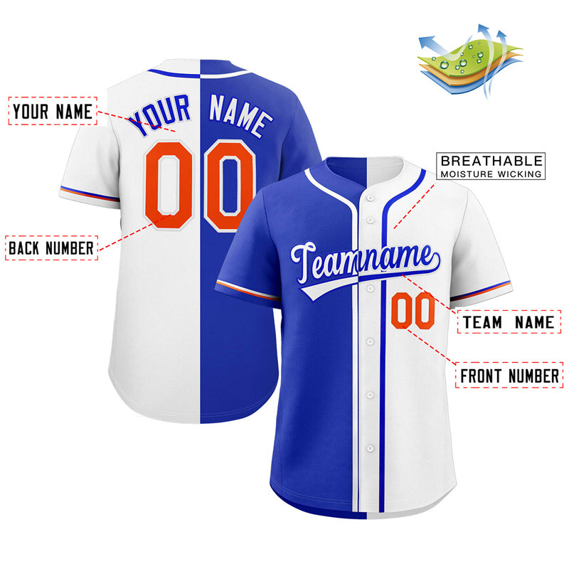 Custom White Royal-Orange Hook Split Fashion Authentic Baseball Jersey Limited