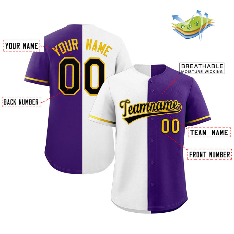 Custom Purple White-Black Split Fashion Authentic Baseball Jersey Limited