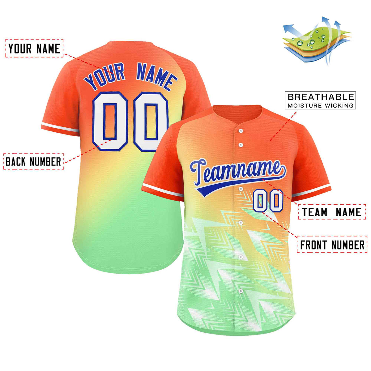 Custom Orange Yellow Royal-White Gradient Fashion Authentic Baseball Jersey Limited