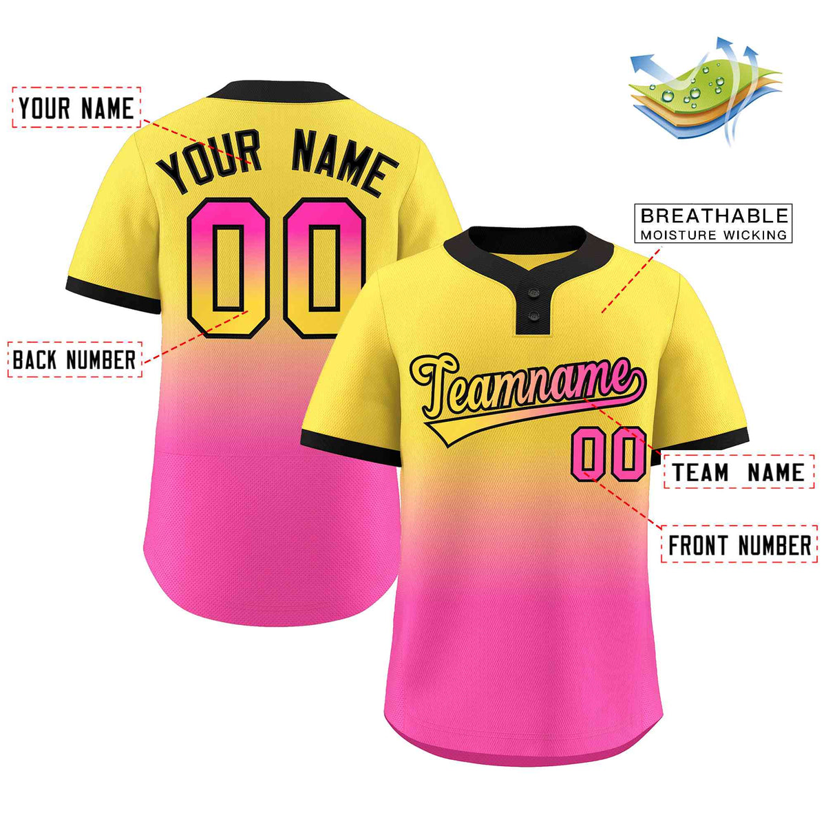 Custom Gold Pink Gold-Black Gradient Fashion Authentic Two-Button Softball Jersey Limited