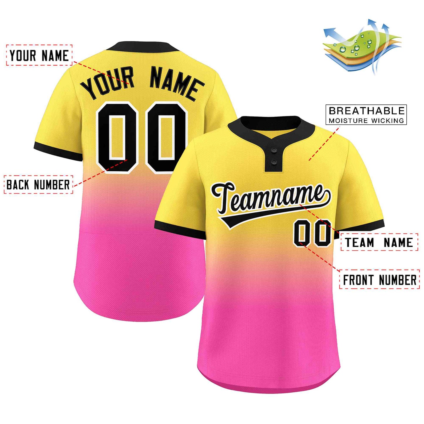 Custom Gold Pink Black-White Gradient Fashion Authentic Two-Button Softball Jersey Limited