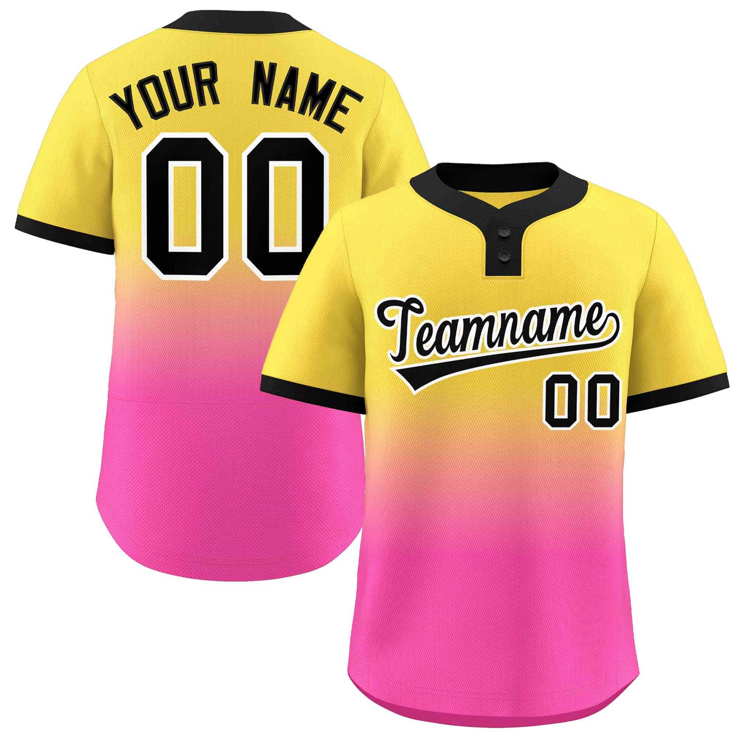Custom Gold Pink Black-White Gradient Fashion Authentic Two-Button Softball Jersey