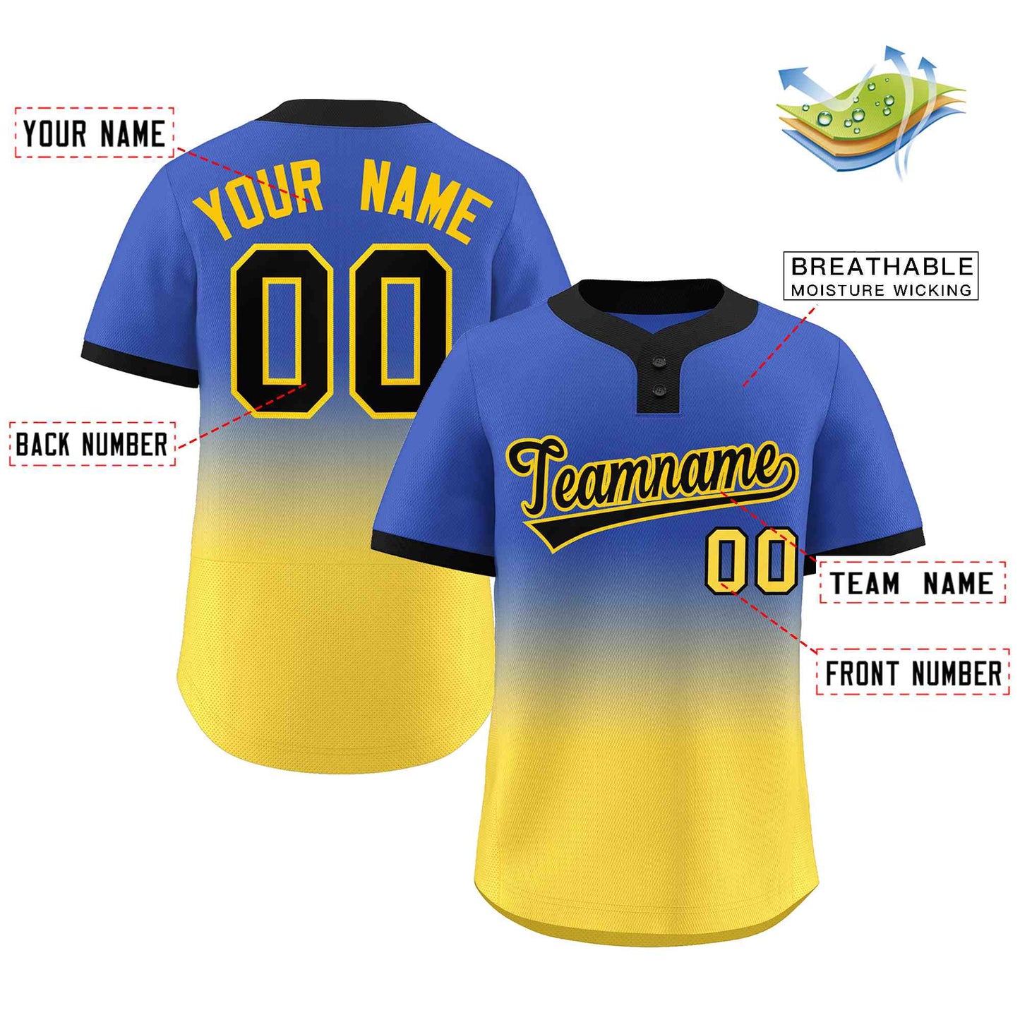 Custom Royal Gold Black-Gold Gradient Fashion Authentic Two-Button Softball Jersey Limited