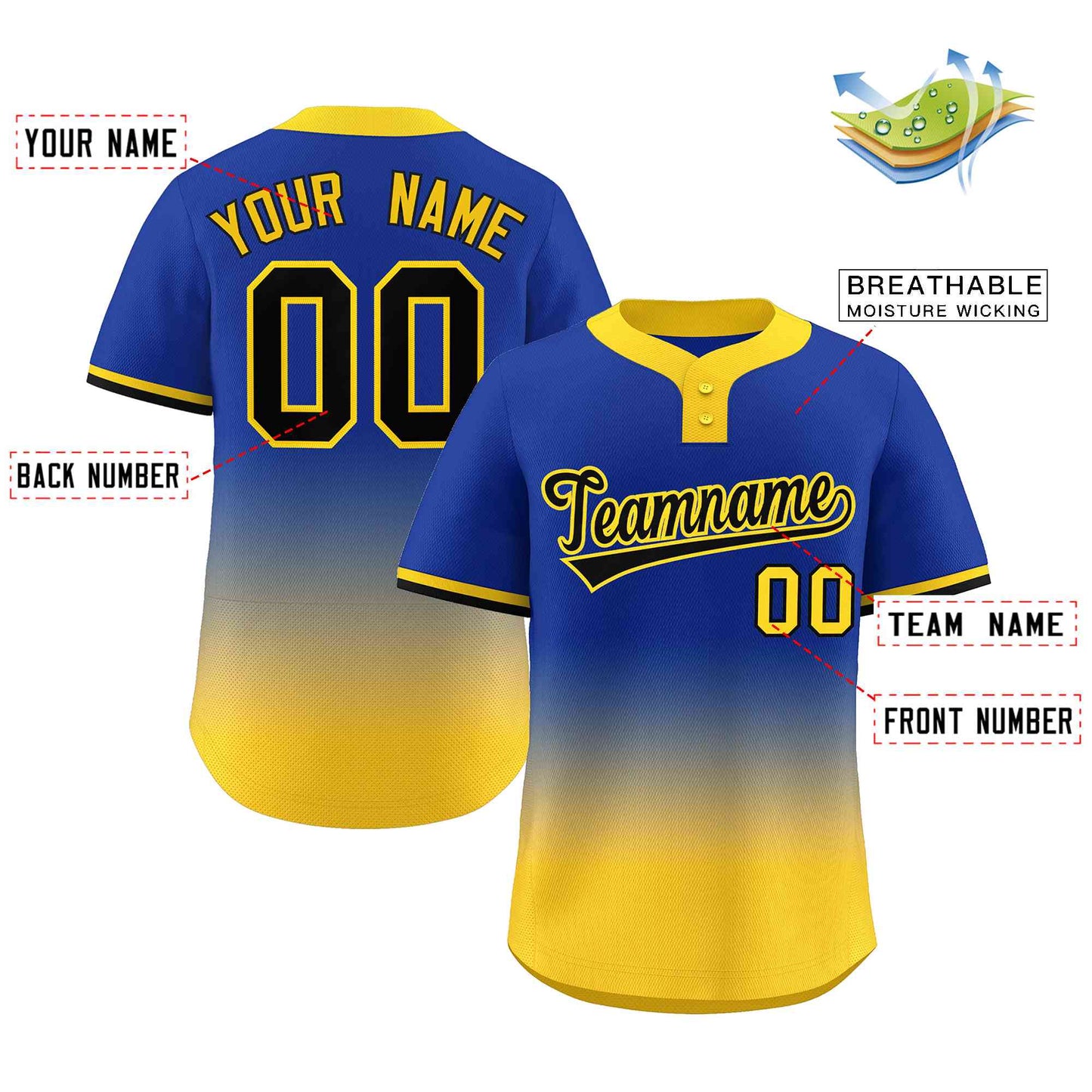 Custom Royal Gold Black-Gold Gradient Fashion Authentic Two-Button Softball Jersey Limited