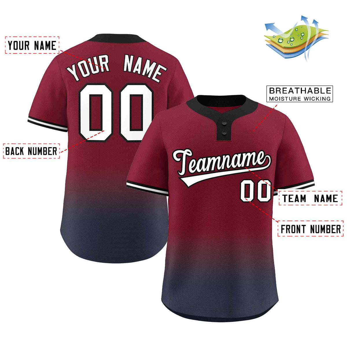 Custom Crimson Navy White-Black Gradient Fashion Authentic Two-Button Softball Jersey Limited