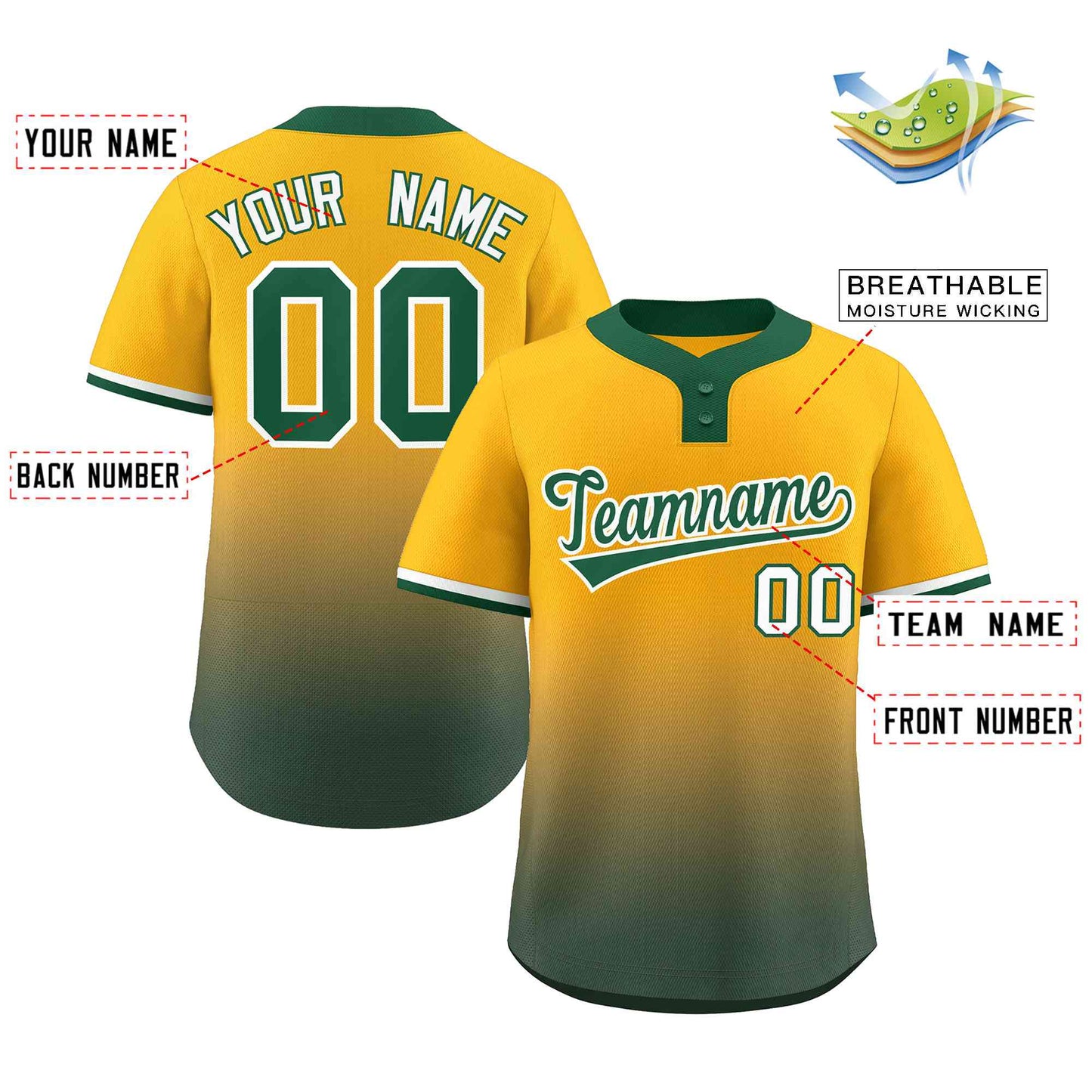 Custom Yellow Green Green-White Gradient Fashion Authentic Two-Button Softball Jersey Limited