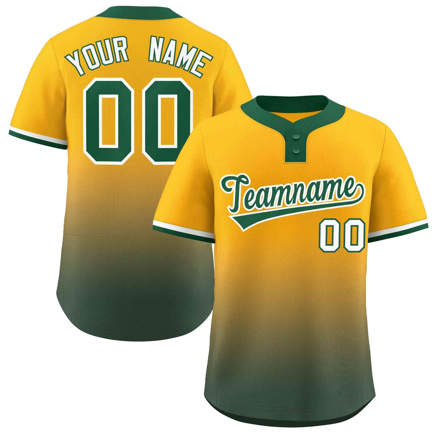 Custom Yellow Green Green-White Gradient Fashion Authentic Two-Button Softball Jersey