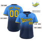 Custom Powder Blue Navy Gold-Navy Gradient Fashion Authentic Two-Button Softball Jersey Limited