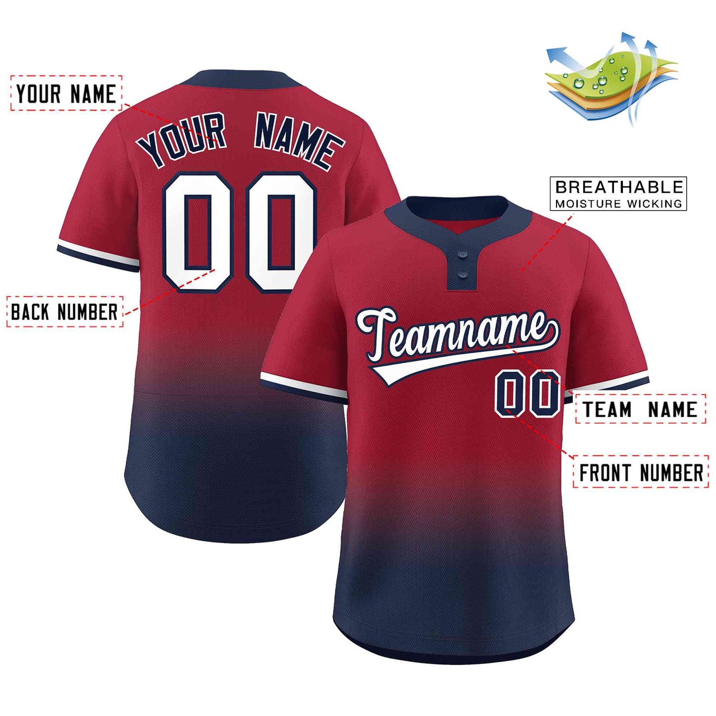 Custom Crimson Navy White-Navy Gradient Fashion Authentic Two-Button Softball Jersey Limited