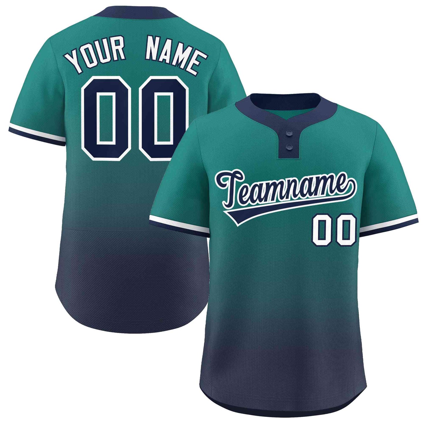 Custom Aqua Navy Navy-White Gradient Fashion Authentic Two-Button Softball Jersey