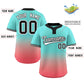 Custom Aqua Light Red White-Black Gradient Fashion Authentic Two-Button Softball Jersey Limited