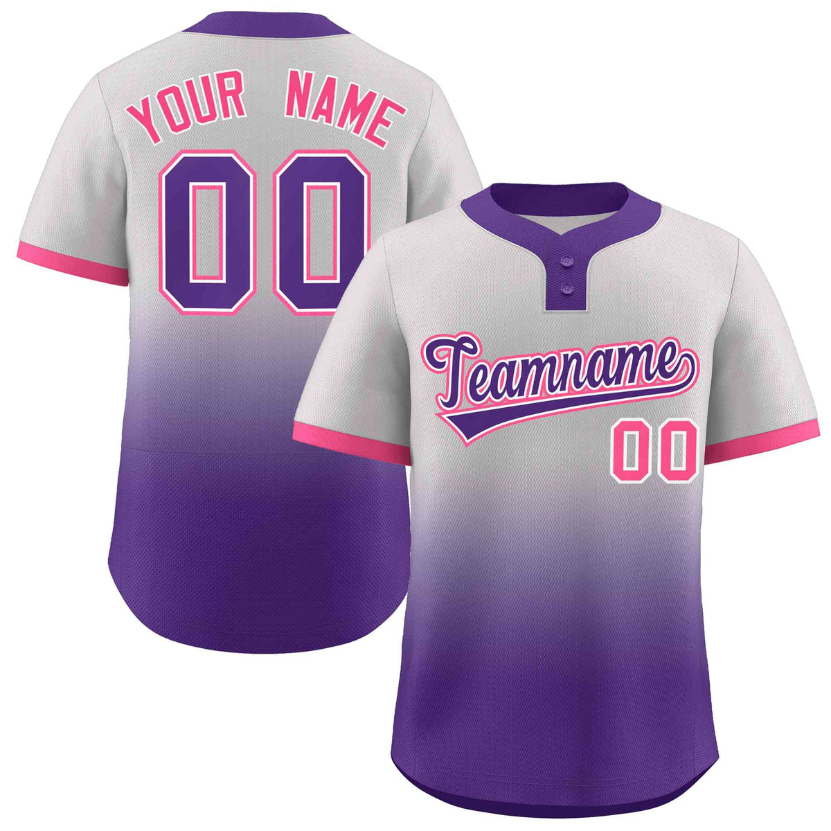 Custom Gray Purple Purple-White Gradient Fashion Authentic Two-Button Softball Jersey