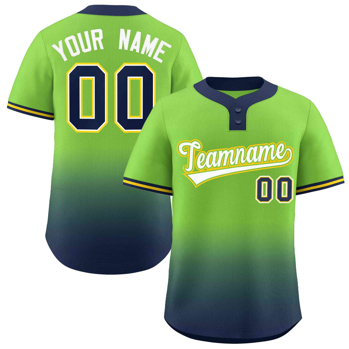 Custom Neon Green Navy White-Neon Green Gradient Fashion Authentic Two-Button Softball Jersey