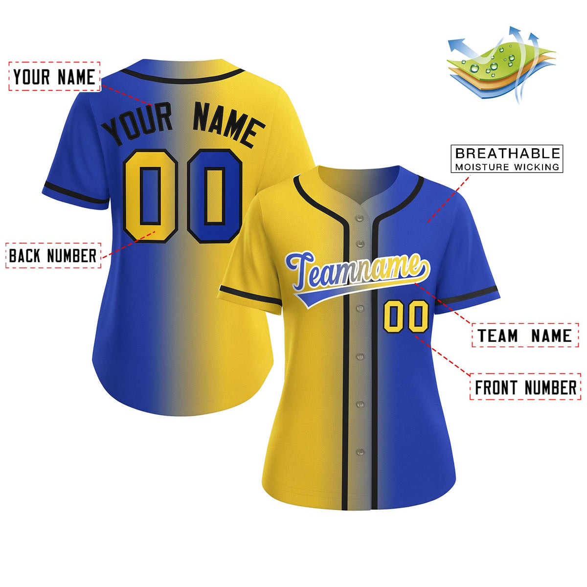 Custom Gold Royal-White Gradient Fashion Baseball Jersey For Women Limited