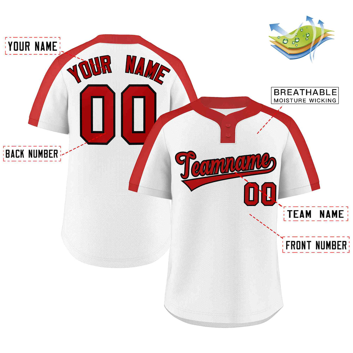 Custom White Red-Black Classic Style Authentic Two-Button Softball Jersey Limited