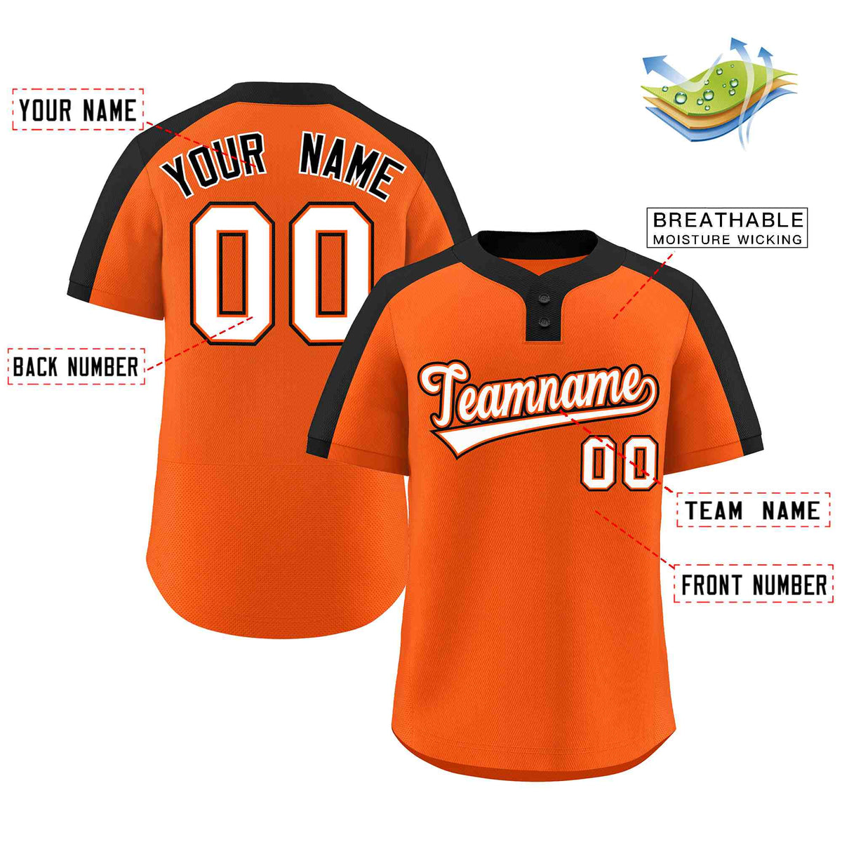 Custom Orange White-Orange Classic Style Authentic Two-Button Softball Jersey Limited