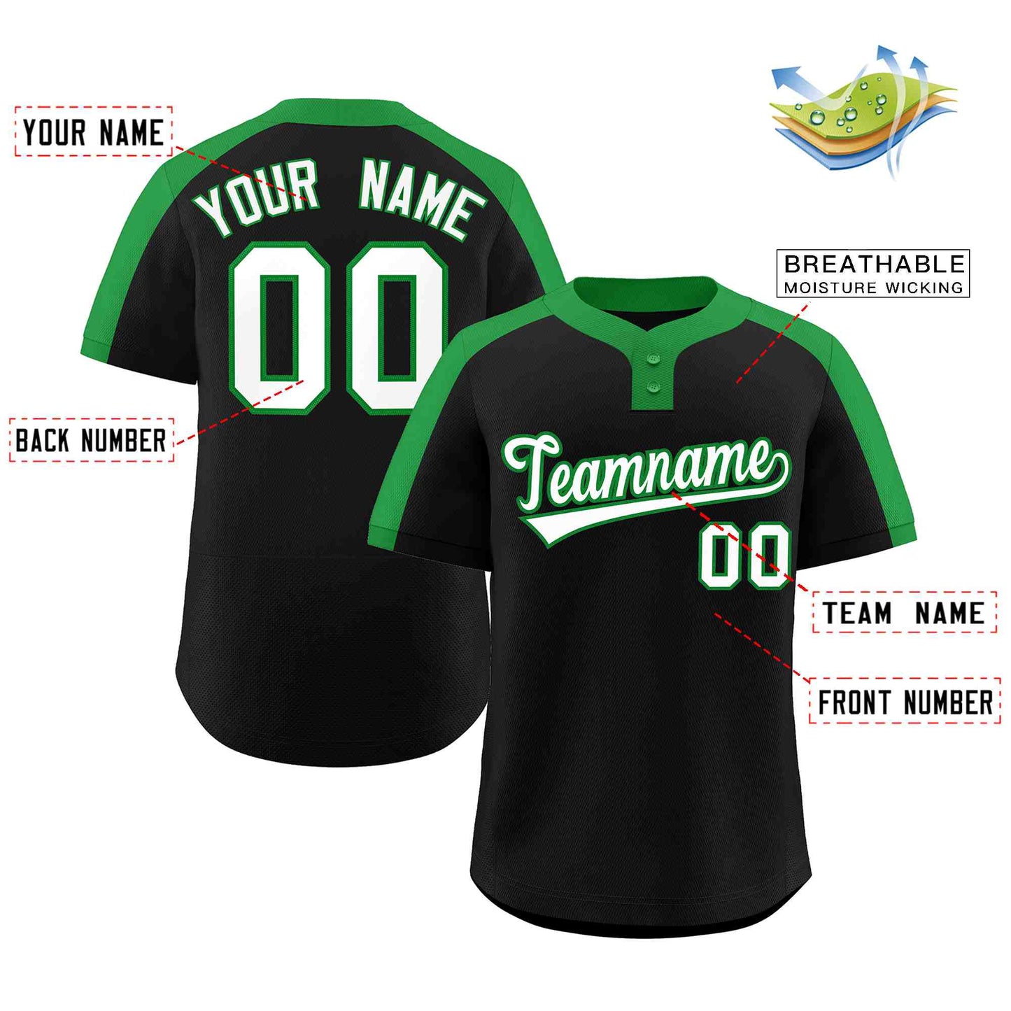 Custom Black White-Kelly Green Classic Style Authentic Two-Button Softball Jersey Limited