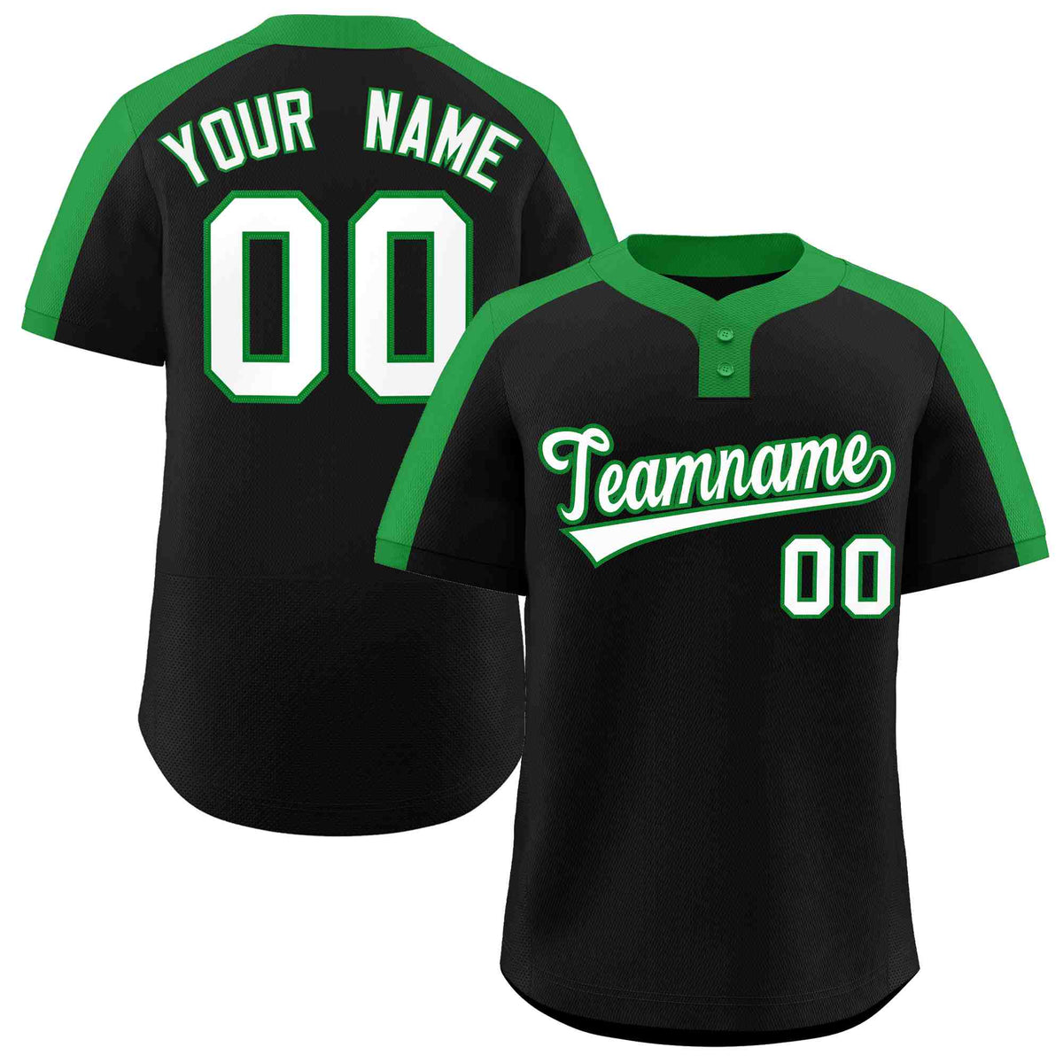 Custom Black White-Kelly Green Classic Style Authentic Two-Button Softball Jersey