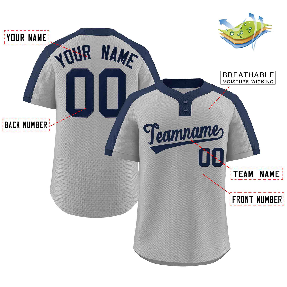 Custom Gray Navy Classic Style Authentic Two-Button Softball Jersey Limited