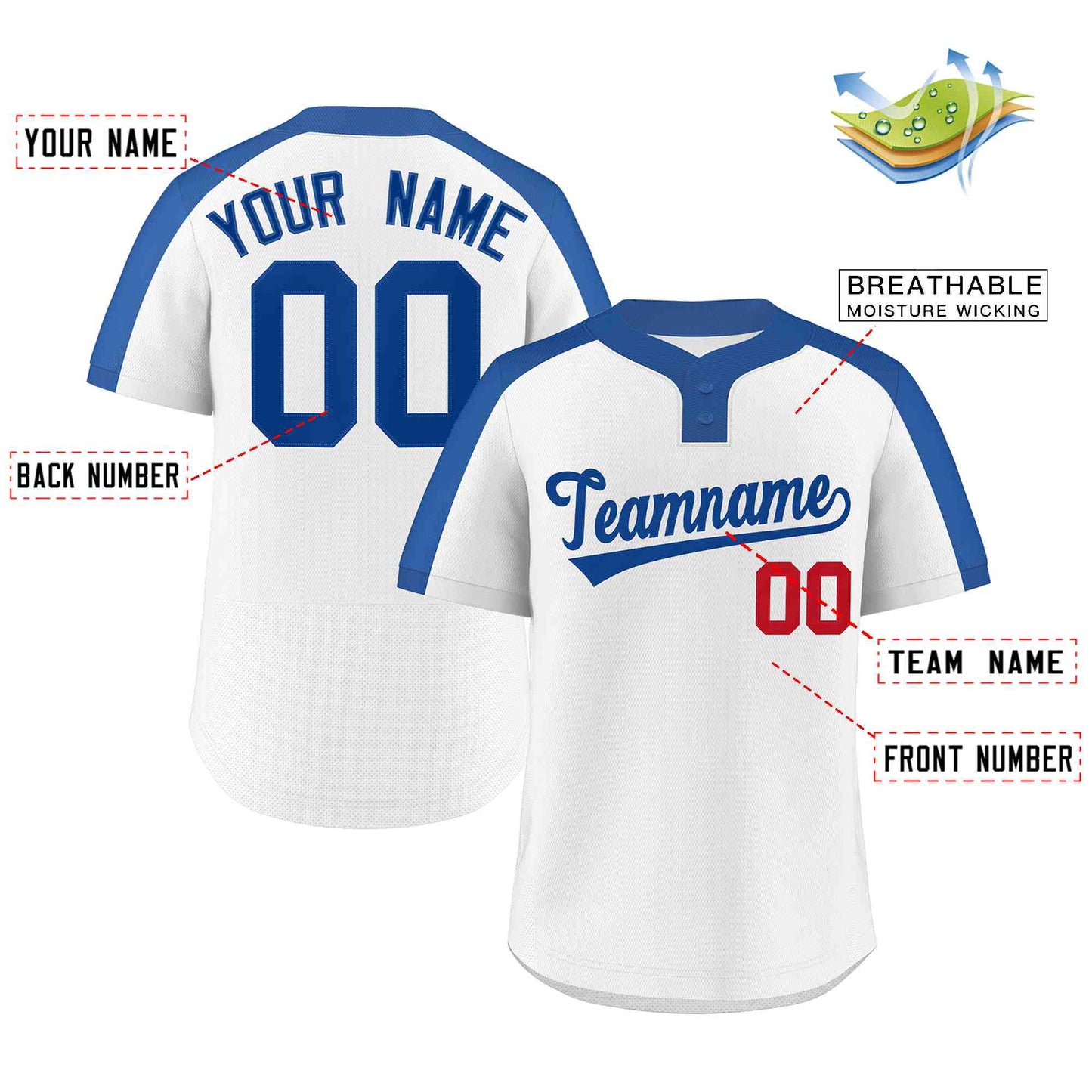 Custom White Royal Classic Style Authentic Two-Button Softball Jersey Limited