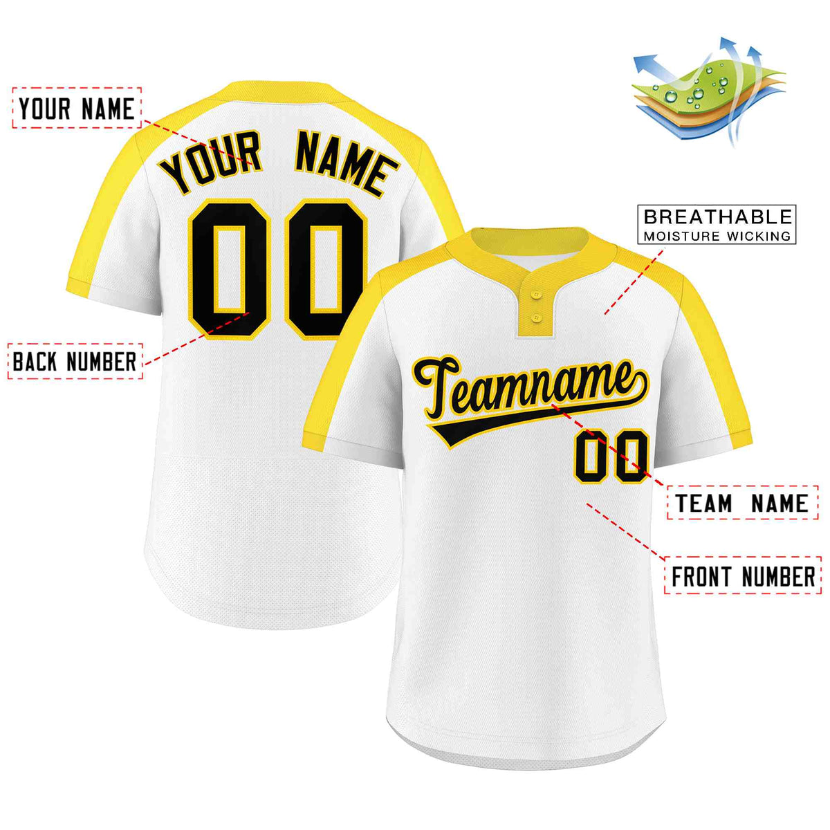 Custom White Black-Gold Classic Style Authentic Two-Button Softball Jersey Limited