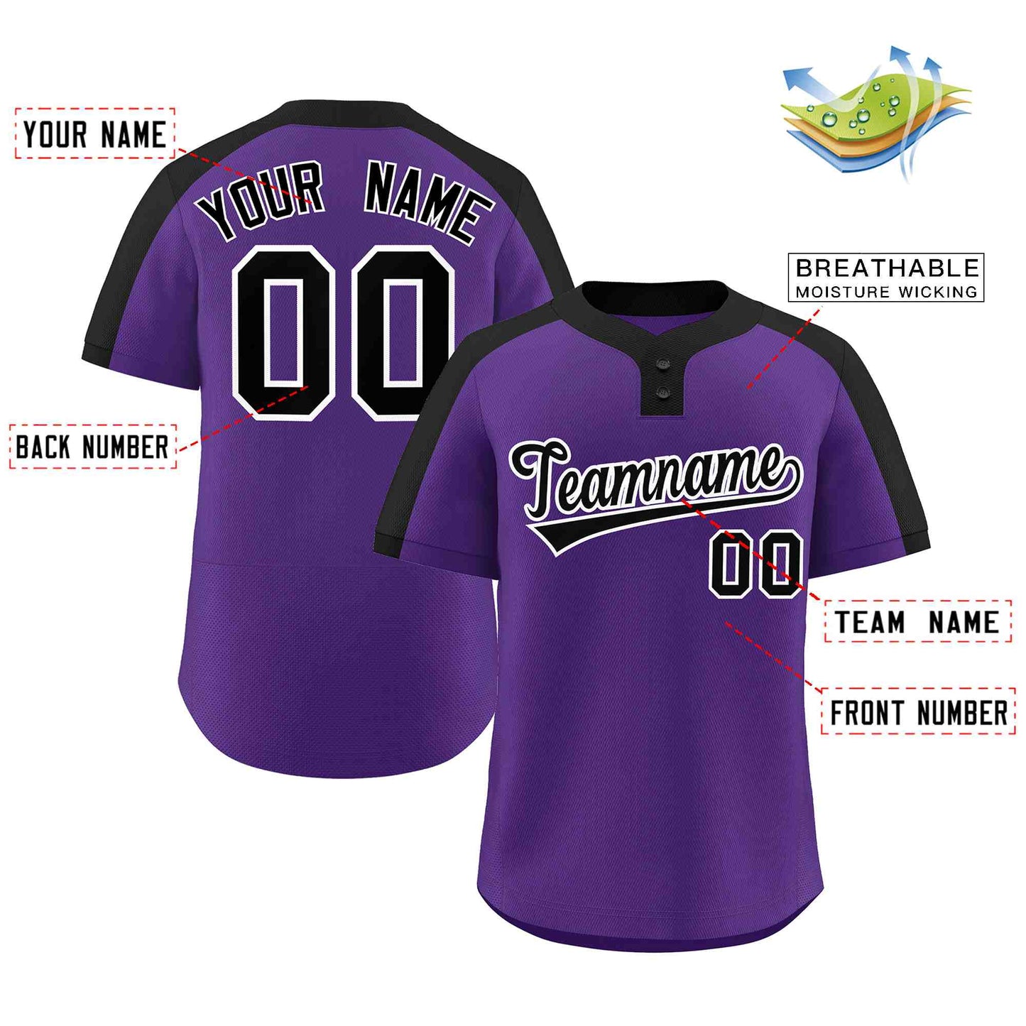 Custom Purple Black-White Classic Style Authentic Two-Button Softball Jersey Limited