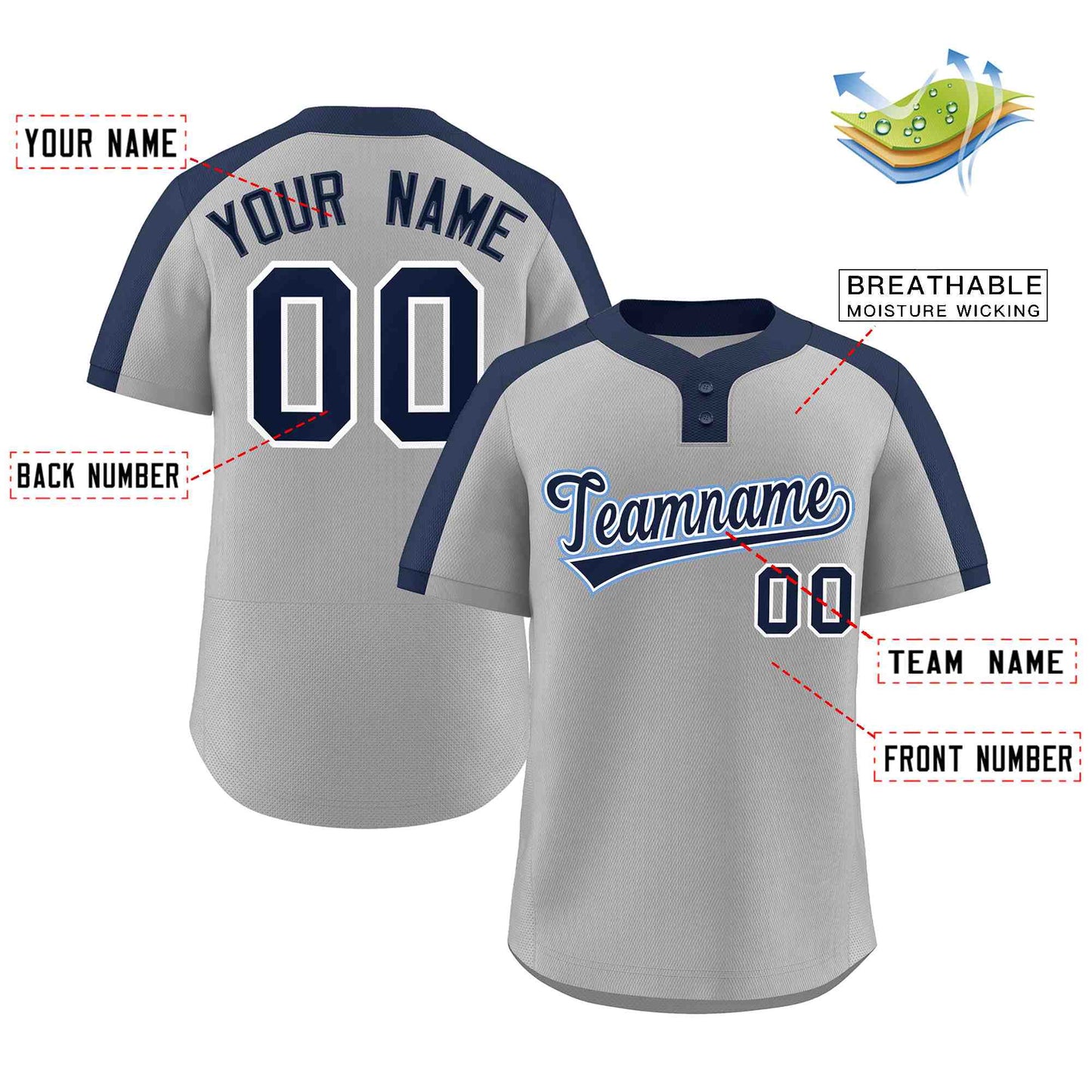 Custom Gray Navy-White Classic Style Authentic Two-Button Softball Jersey Limited