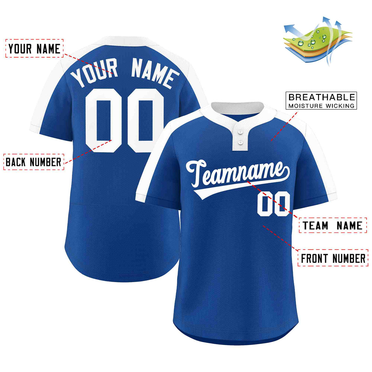 Custom Royal White Classic Style Authentic Two-Button Softball Jersey Limited
