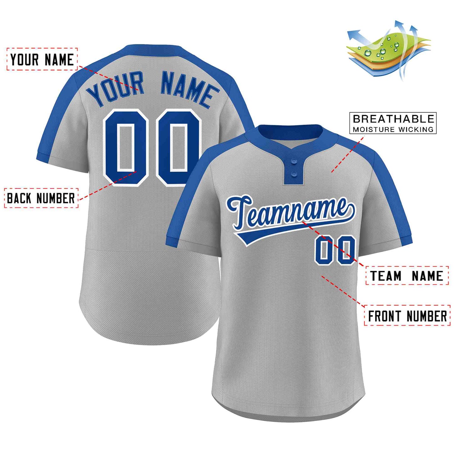 Custom Gray Royal-White Classic Style Authentic Two-Button Softball Jersey Limited