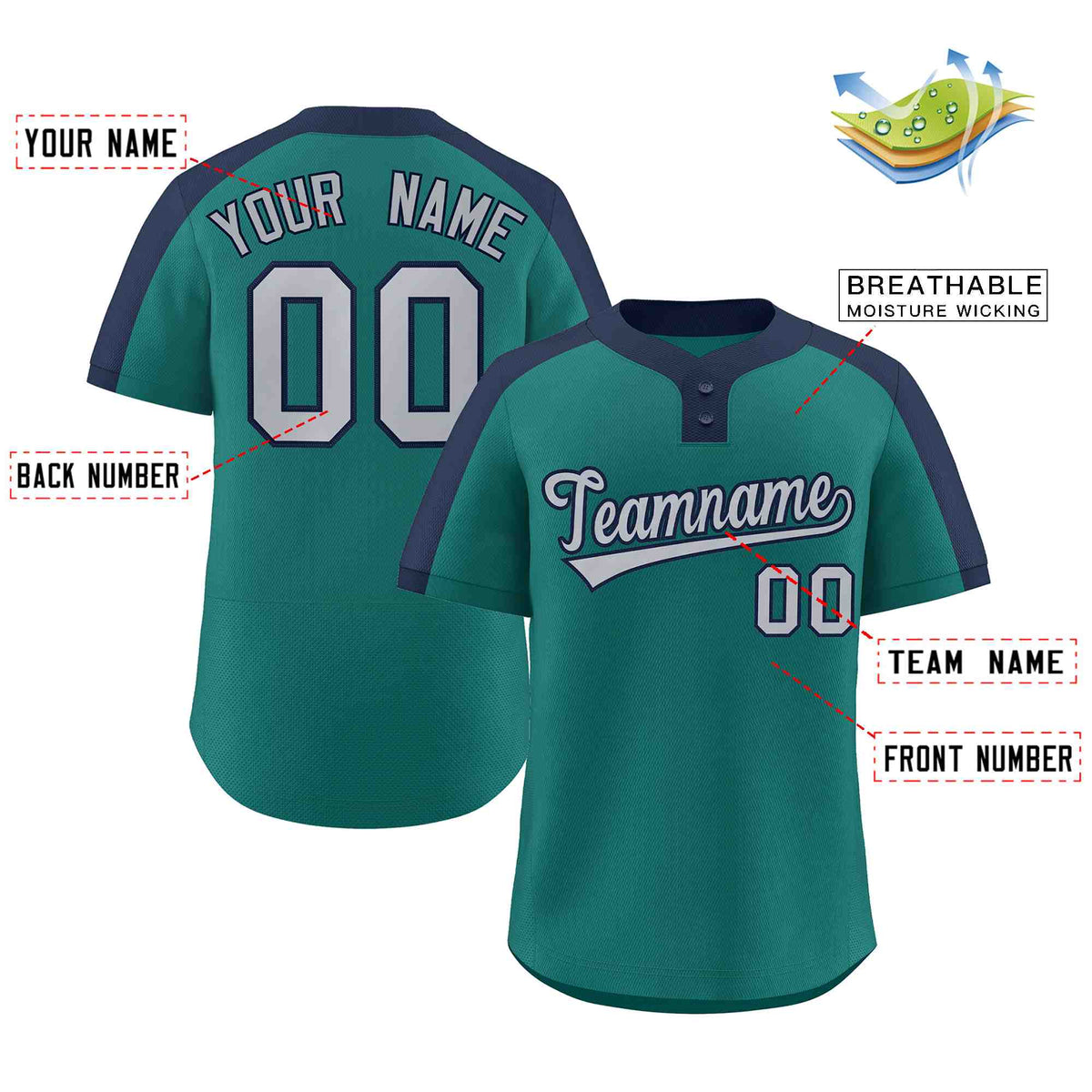 Custom Aqua Gray-Navy Classic Style Authentic Two-Button Softball Jersey Limited