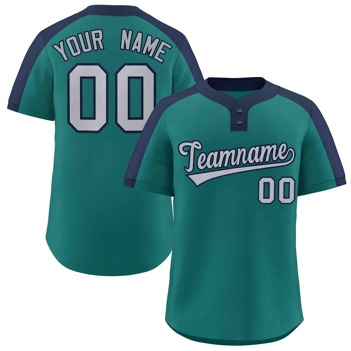 Custom Aqua Gray-Navy Classic Style Authentic Two-Button Softball Jersey
