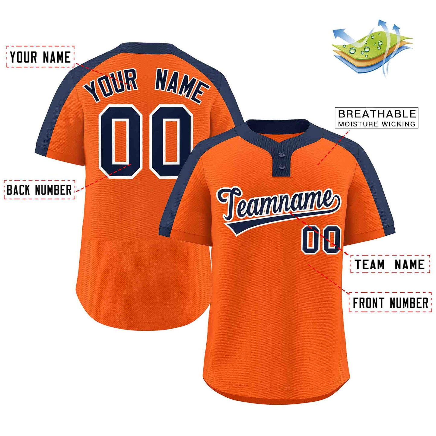 Custom Orange Navy-White Classic Style Authentic Two-Button Softball Jersey Limited
