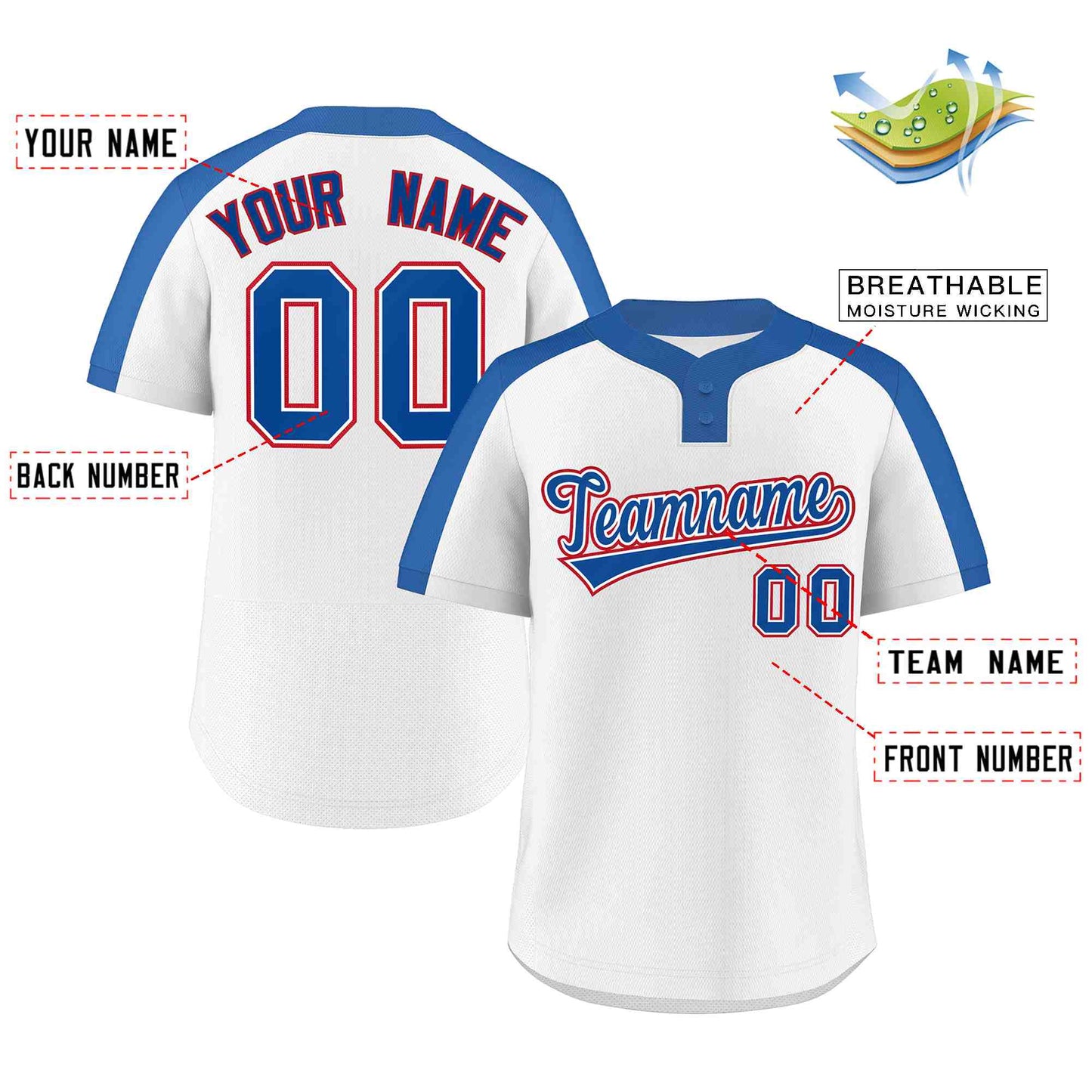 Custom White Royal-White Classic Style Authentic Two-Button Softball Jersey Limited