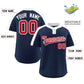 Custom Navy Red-White Classic Style Authentic Two-Button Softball Jersey Limited