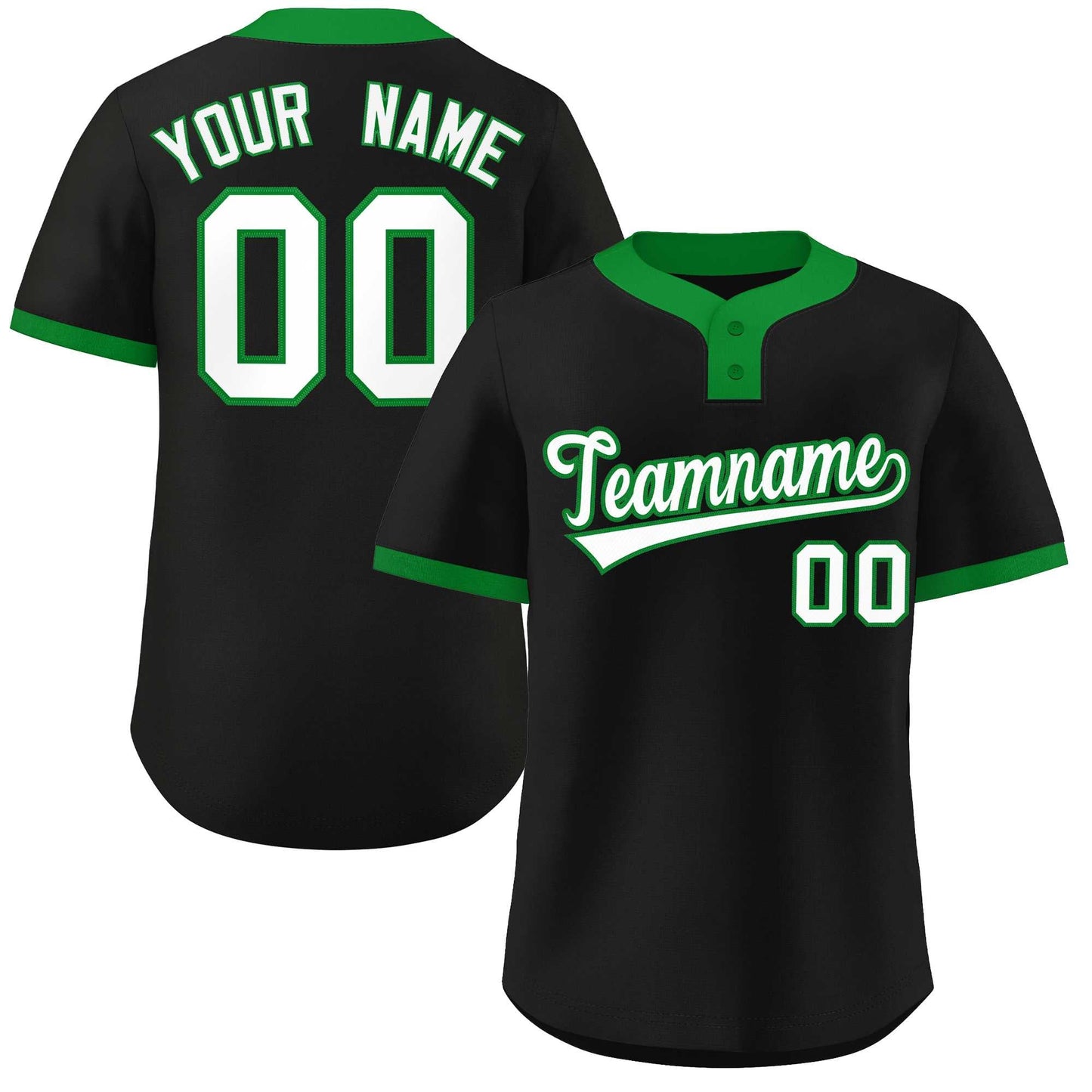Custom Black White-Kelly Green Classic Style Authentic Two-Button Softball Jersey