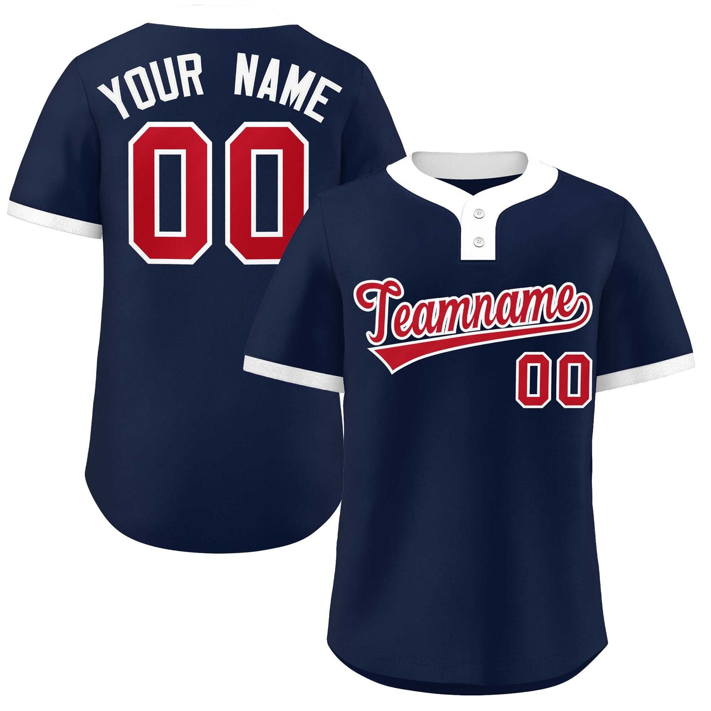 Custom Navy Red-White Classic Style Authentic Two-Button Softball Jersey