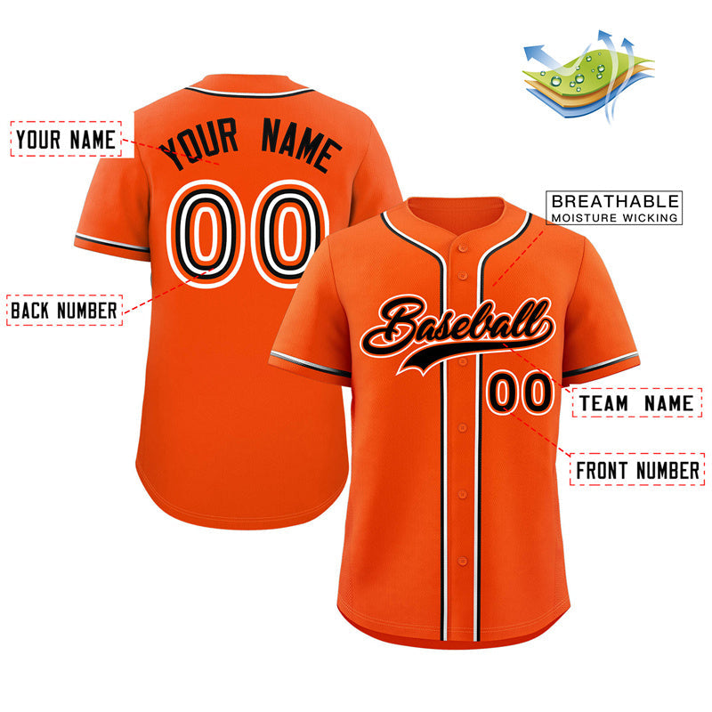 Custom Orange Black-White Classic Style Authentic Baseball Jersey Limited